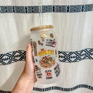 The Goonies Frosted Glass Cup With Lid And Straw